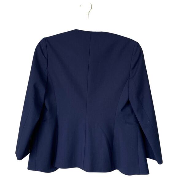 THEORY Lindrayia Blazer Navy Sea Blue Size 2 Collarless Jacket Wool Business - Picture 4 of 8